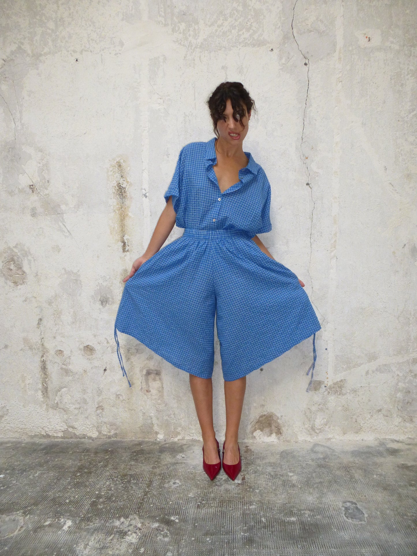 Short Thaïs carreaux bleu