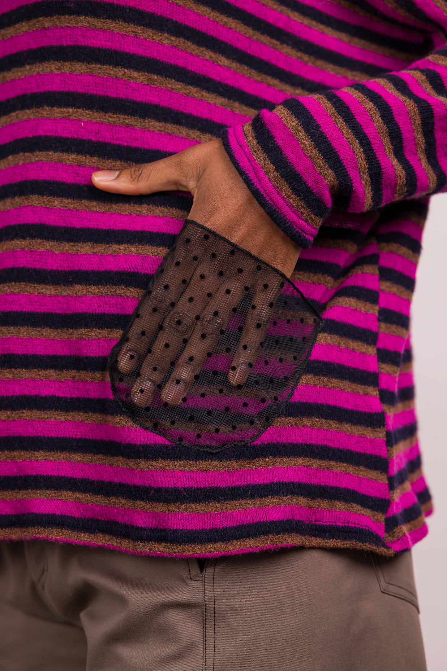 New Pull Poches rayé rose