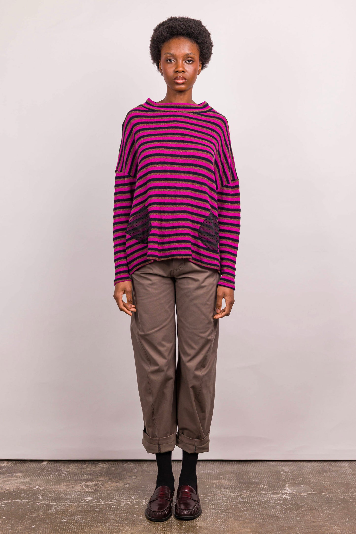 New Pull Poches rayé rose