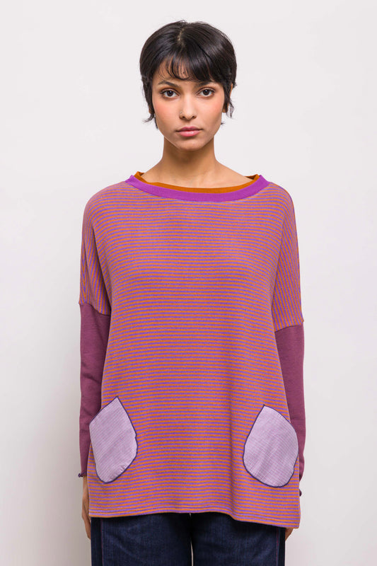 Pull Poches Rayé Violet