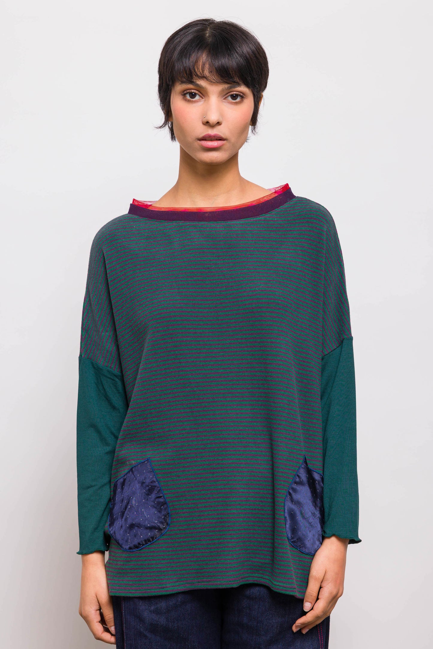 Pull Poches Rayé Vert