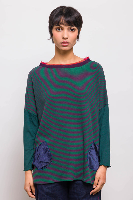 Pull Poches Rayé Vert