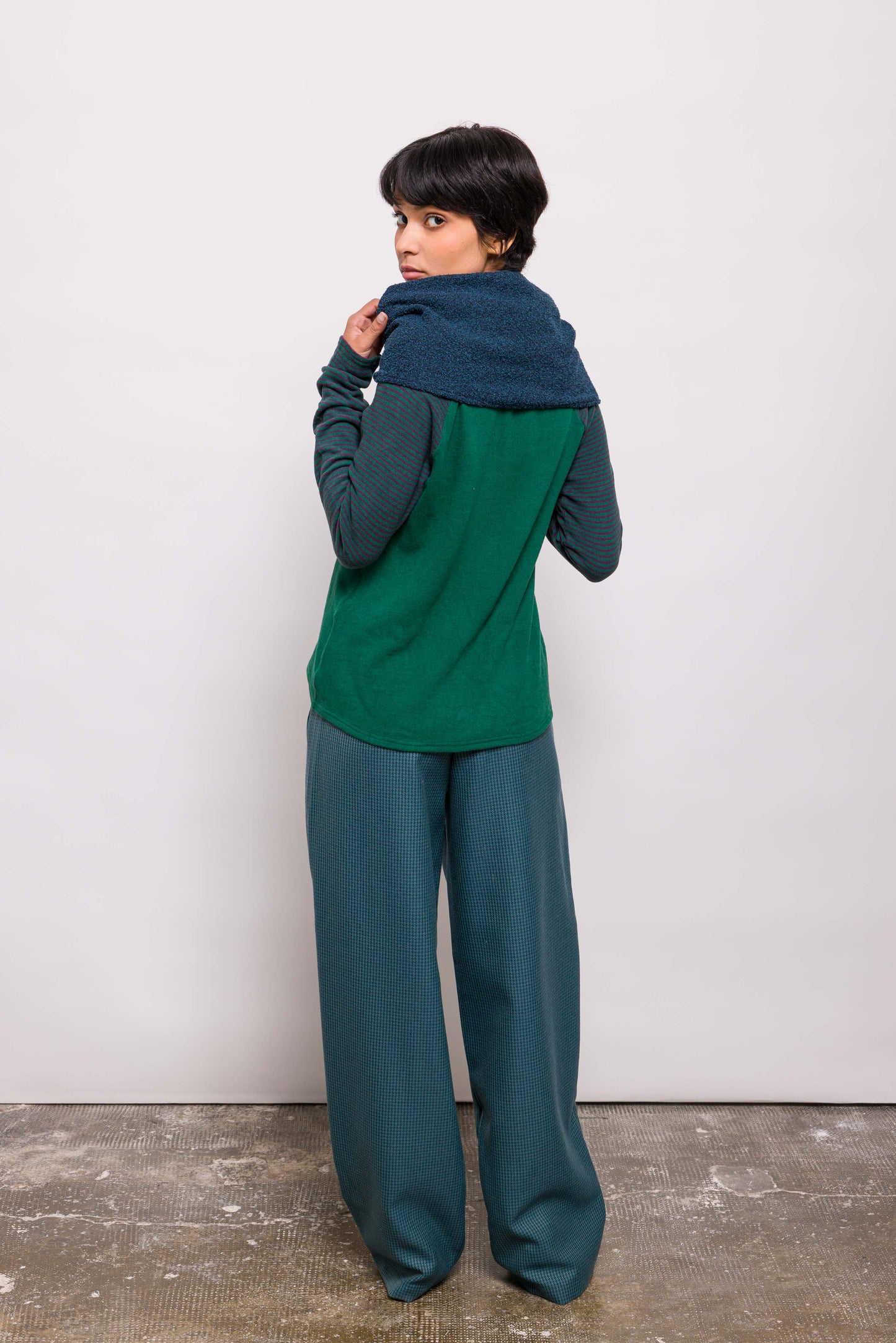 Pull Col Rayé Vert