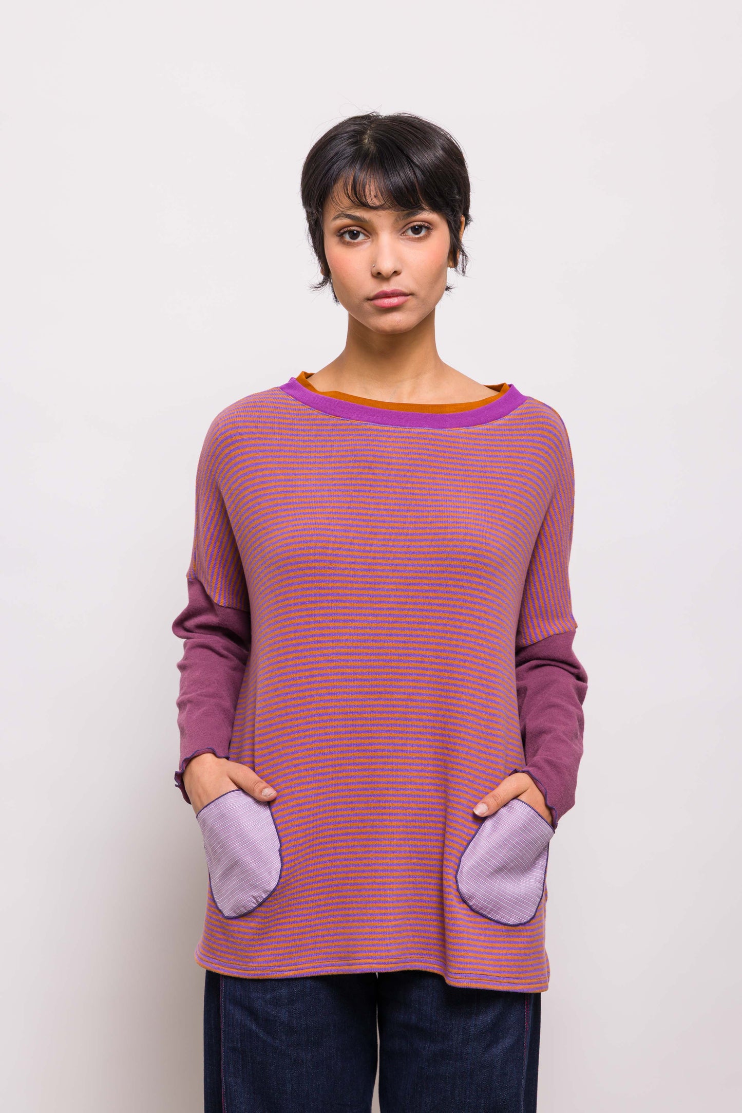 Pull Poches Rayé Violet