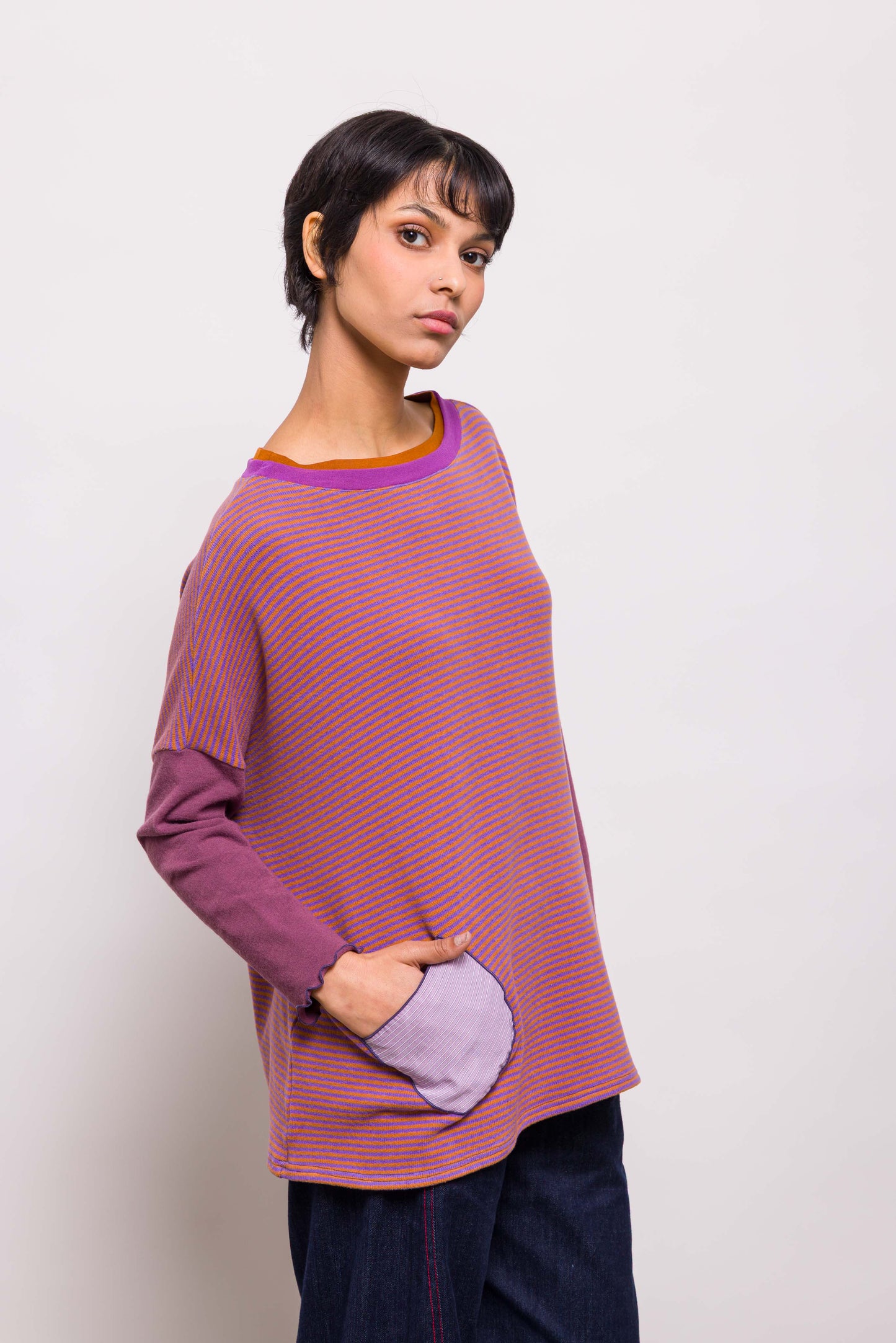 Pull Poches Rayé Violet