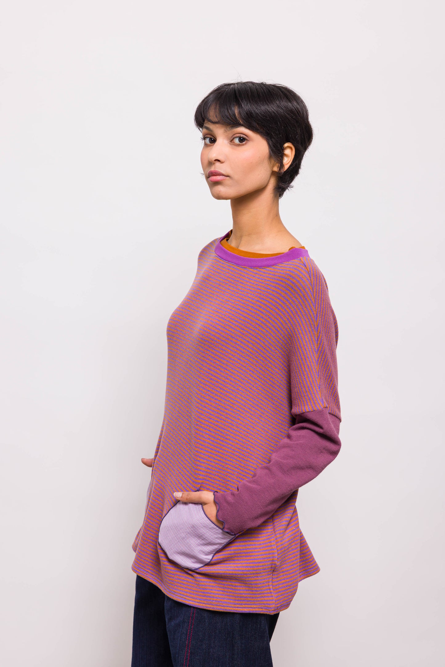 Pull Poches Rayé Violet