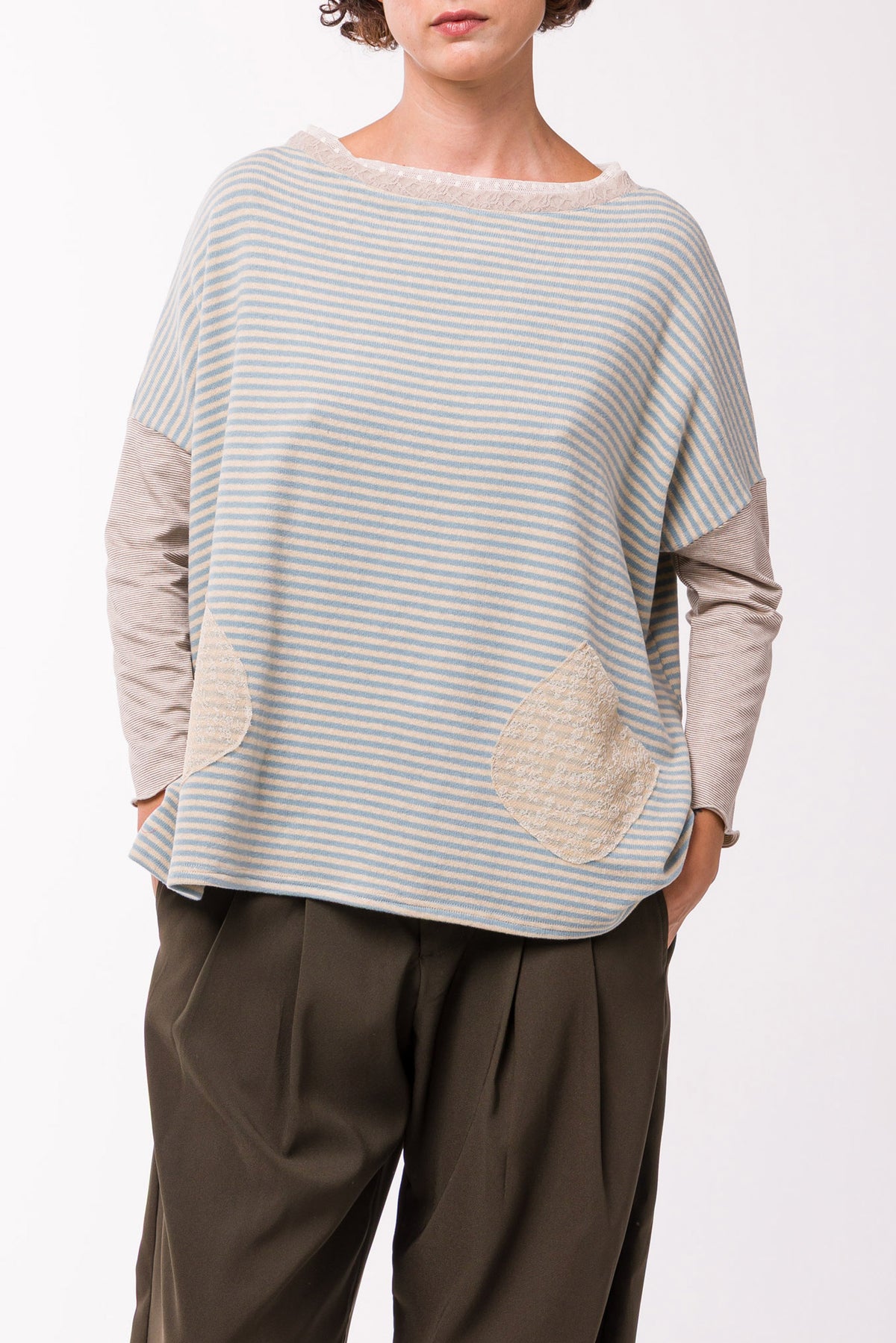 Pull Poches rayé bleu
