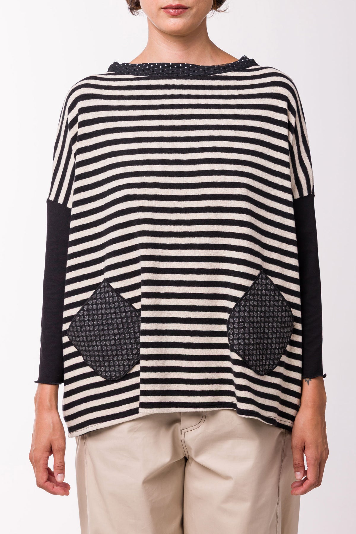 Pull Poches rayé n&b