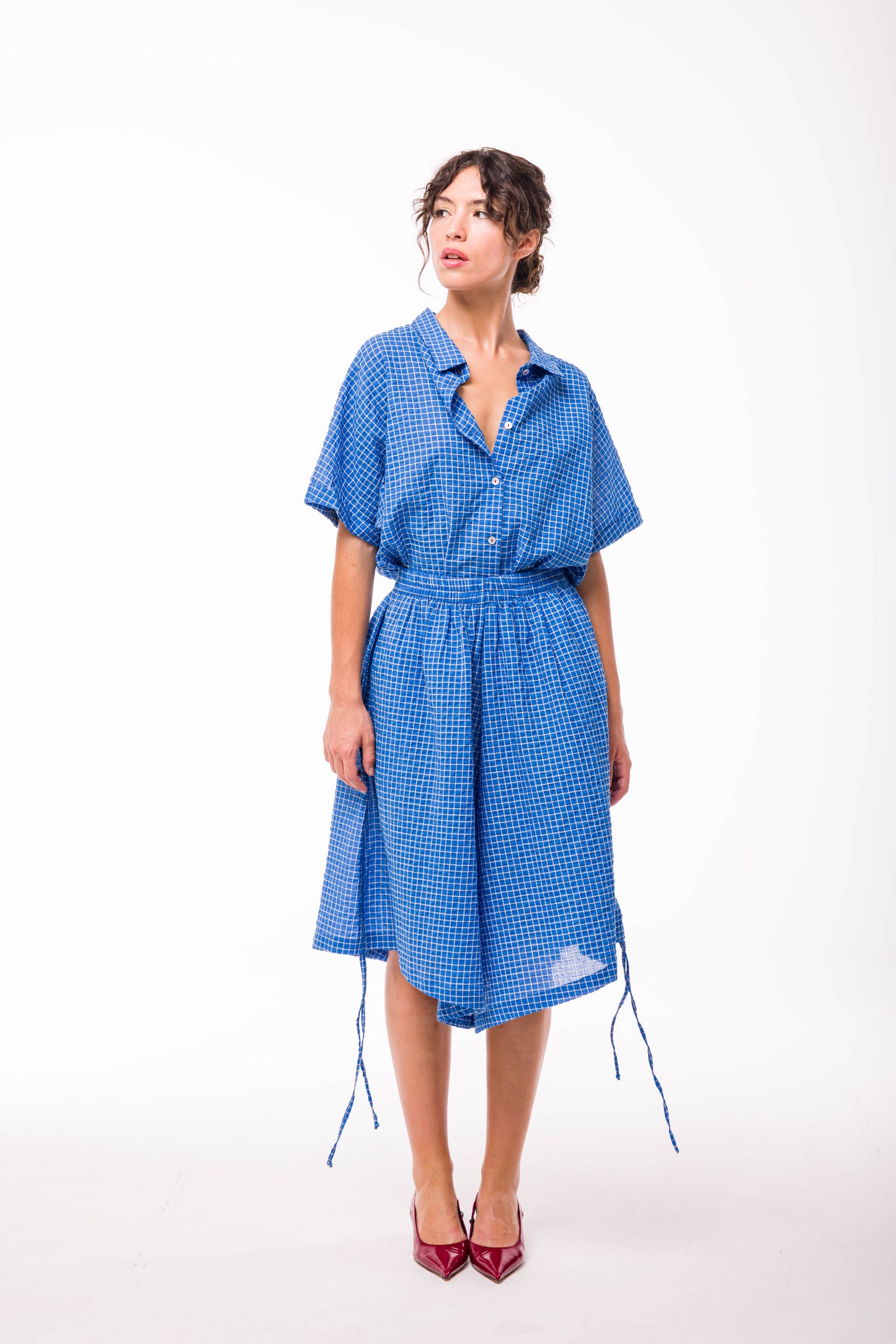Short Thaïs carreaux bleu