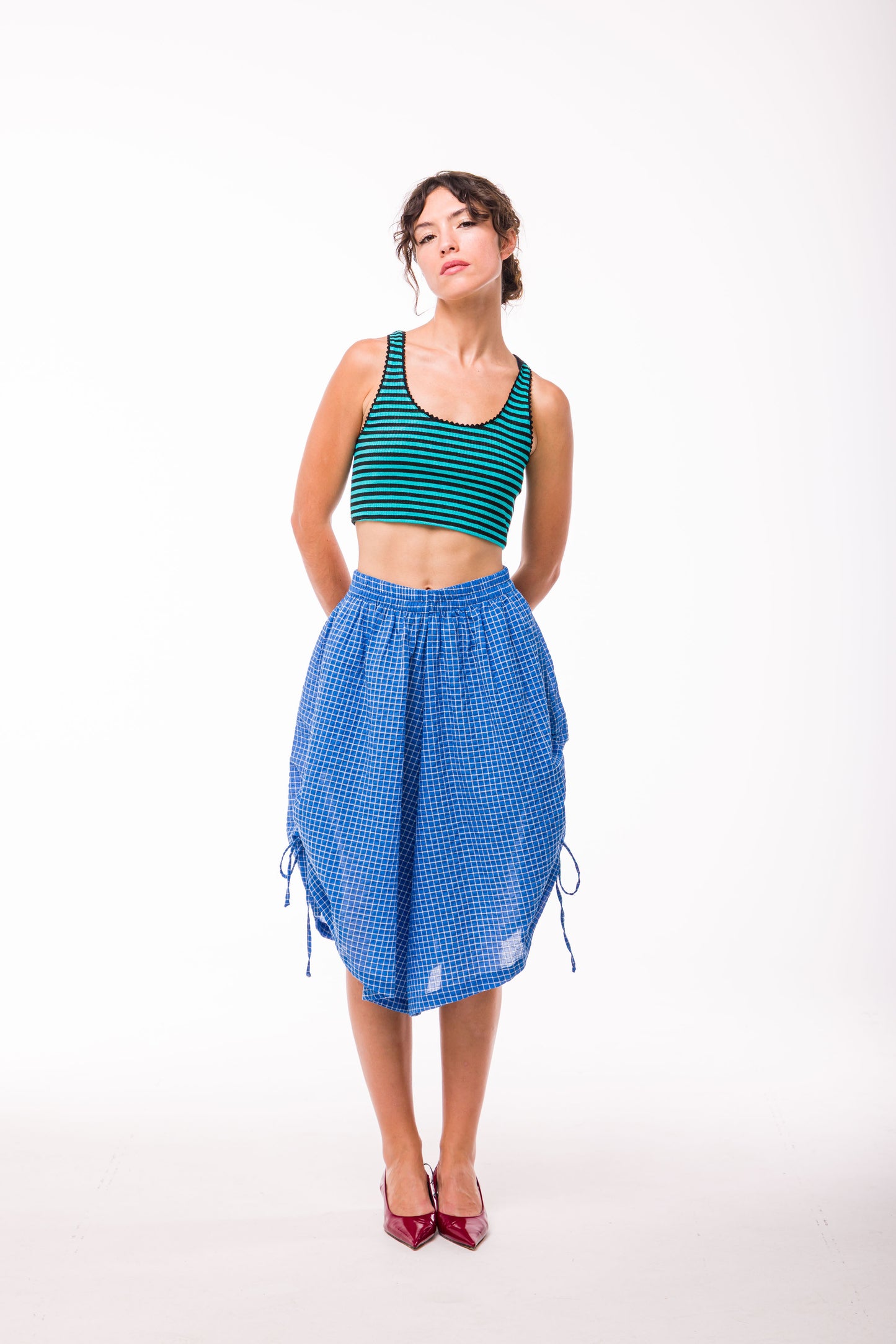 Short Thaïs carreaux bleu